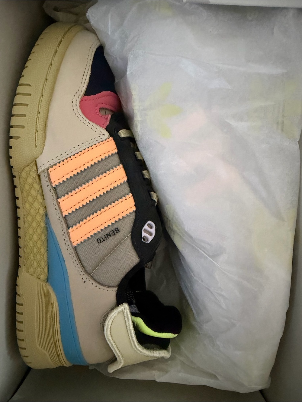 Adidas x bad bunny collab,  Multicolor Retro Runner with Neon Stripes